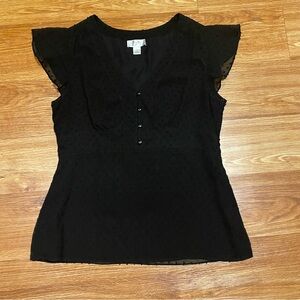 Ann Taylor LOFT Cap Sleeve Short Sleeve Blouse, Swiss Dot in Black, Size 12